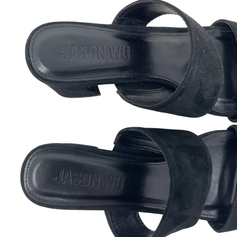 Jason Wu Jammie Black Suede Double Strap Block Heeled Sandals - Size 9.5